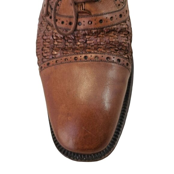 Mezlan Dubai Brown Woven Wingtip Shoes Mens 9M All Leather Oxford Made in Spain - Picture 5 of 13